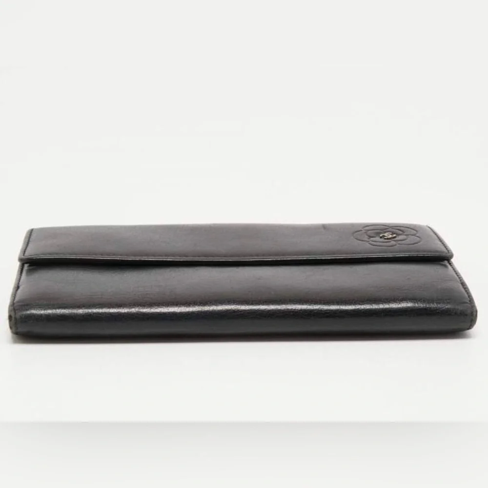 CHANEL Black Leather Camellia Wallet